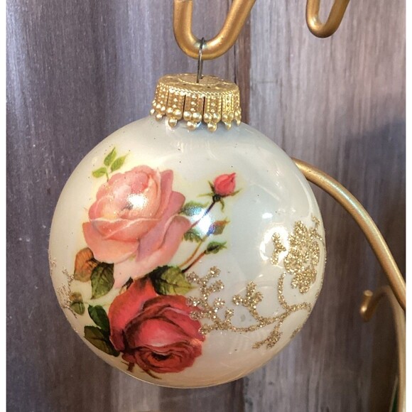 Christmas by Krebs Hand Decorated Glass Ornaments Glitter & Roses Multi Color~4 - Picture 9 of 15